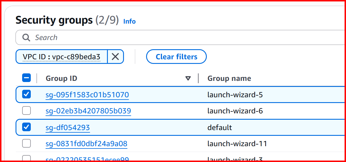 Picture showing selecting the security group for endpoint
